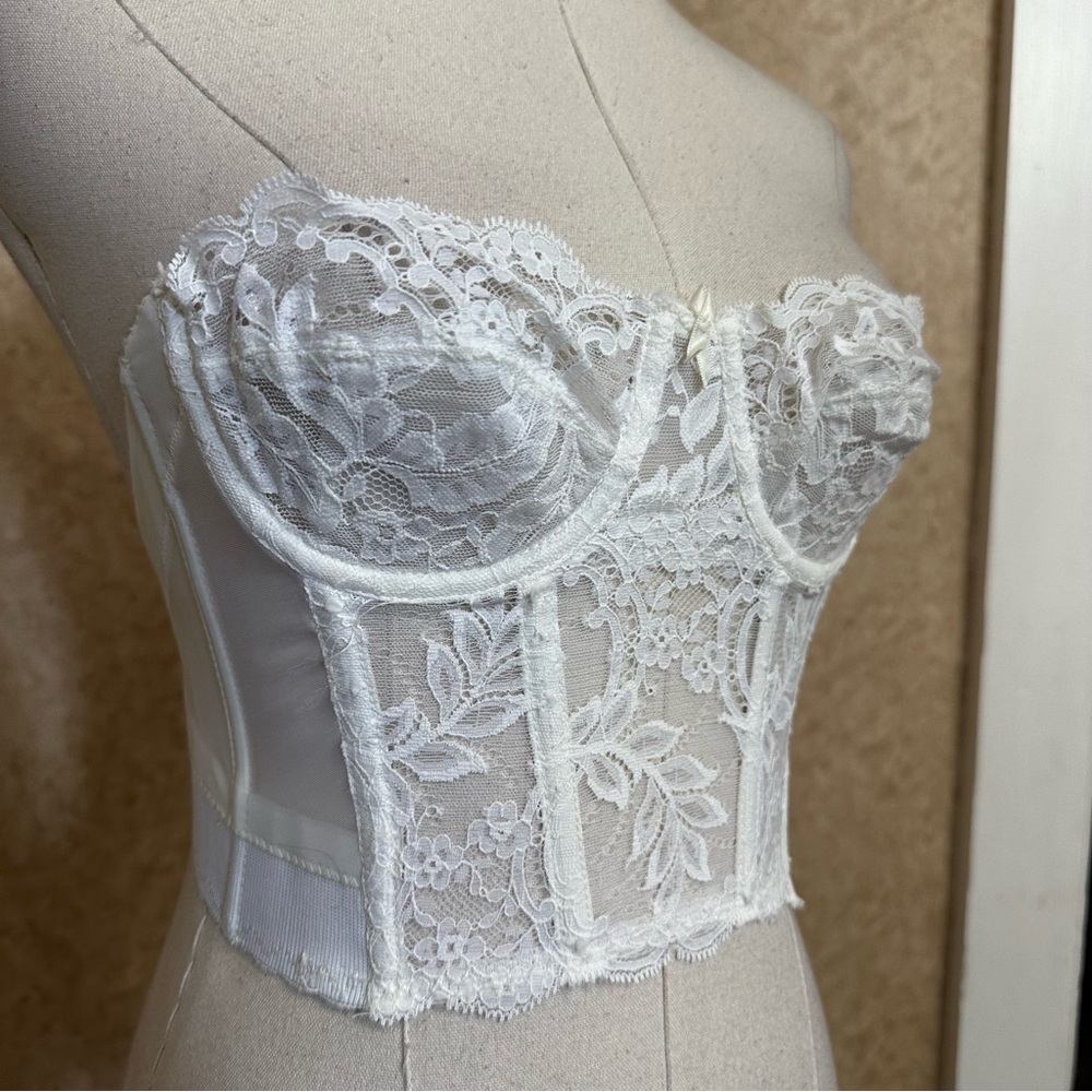 VTG 80s 90s White Floral Lace Sheer Bustier Corset Top